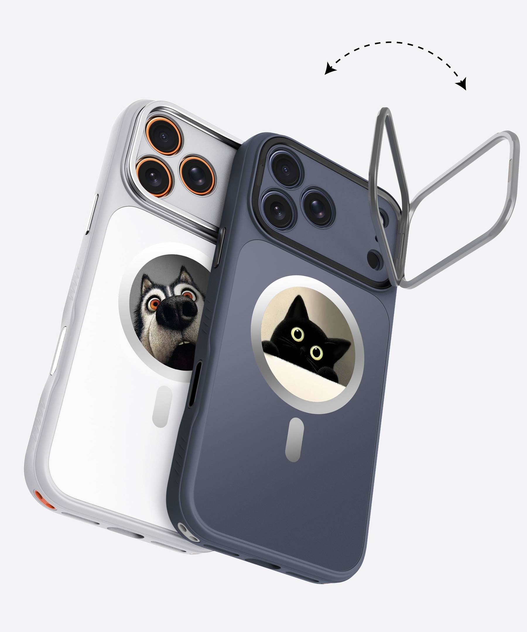Camera ring bracket folding out from the back of the case